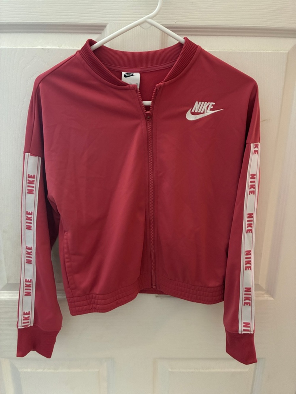 Nike Women's Rose Red Zip-Up Track Jacket with White Logo